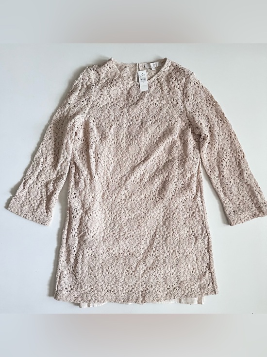 LOFT Dresses & Skirts - Loft Cream Crochet Shift Dress Long Sleeve Size XL